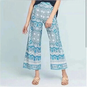 Anthropologie Feather Bone high waisted bohemian wide legged blue pants size 8